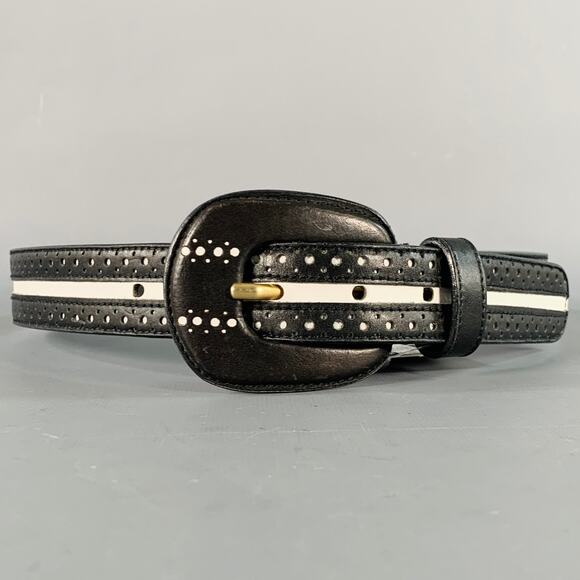 LAUREL Size S Black White Perforated Two Tone Leather Belt - Picture 1 of 7